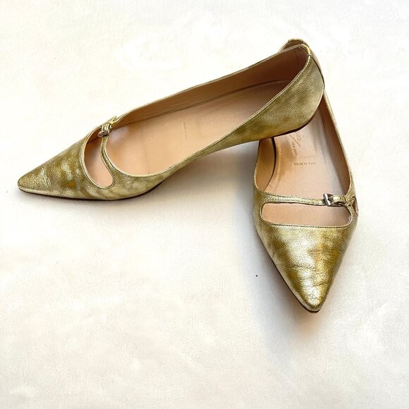 Sigerson Morrison made in Italy Gold and tan genuine rather pointed flats $245 - Picture 3 of 7